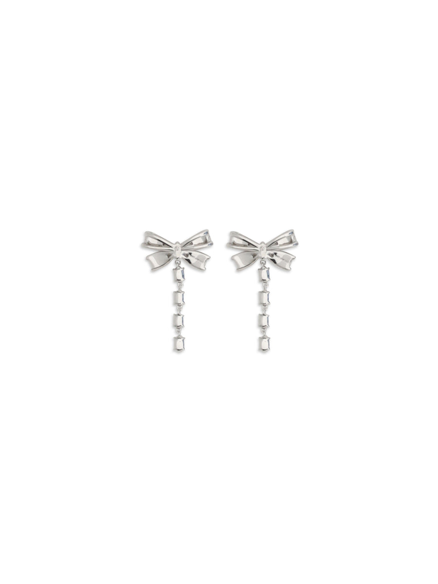 Drop Earrings Crystal Bow Silver Brass