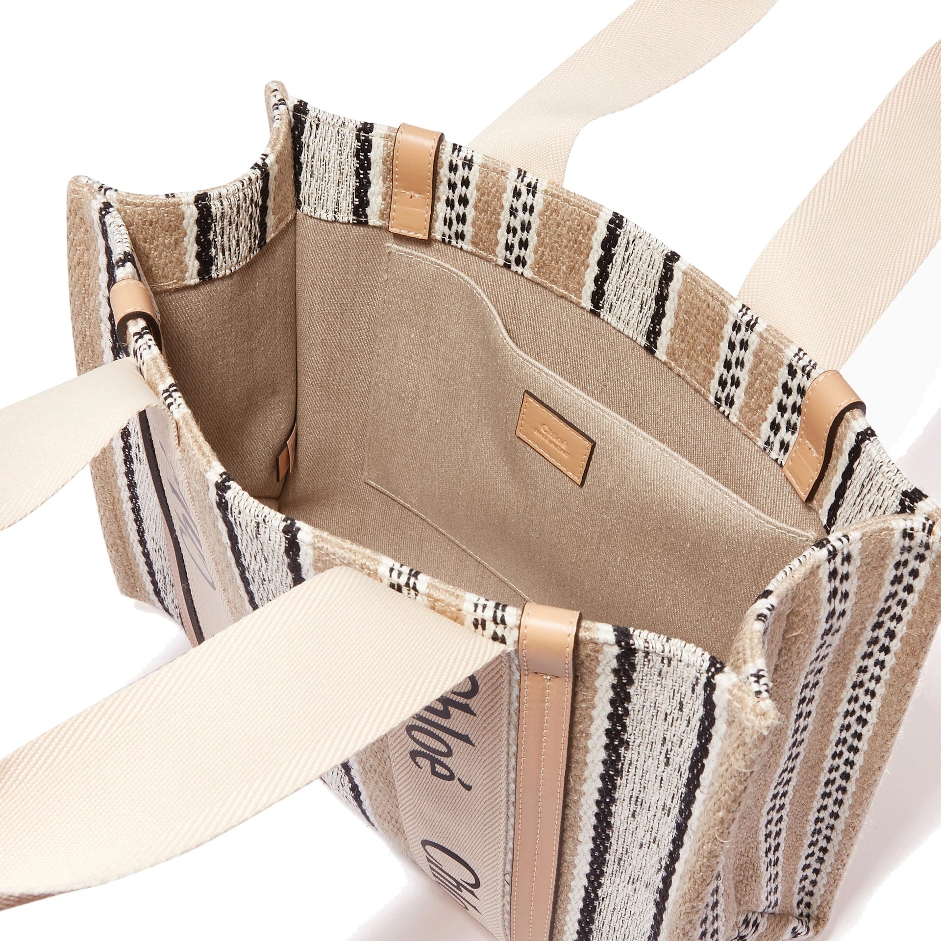 Chloé Woody Medium Tote Bag Beige Linen