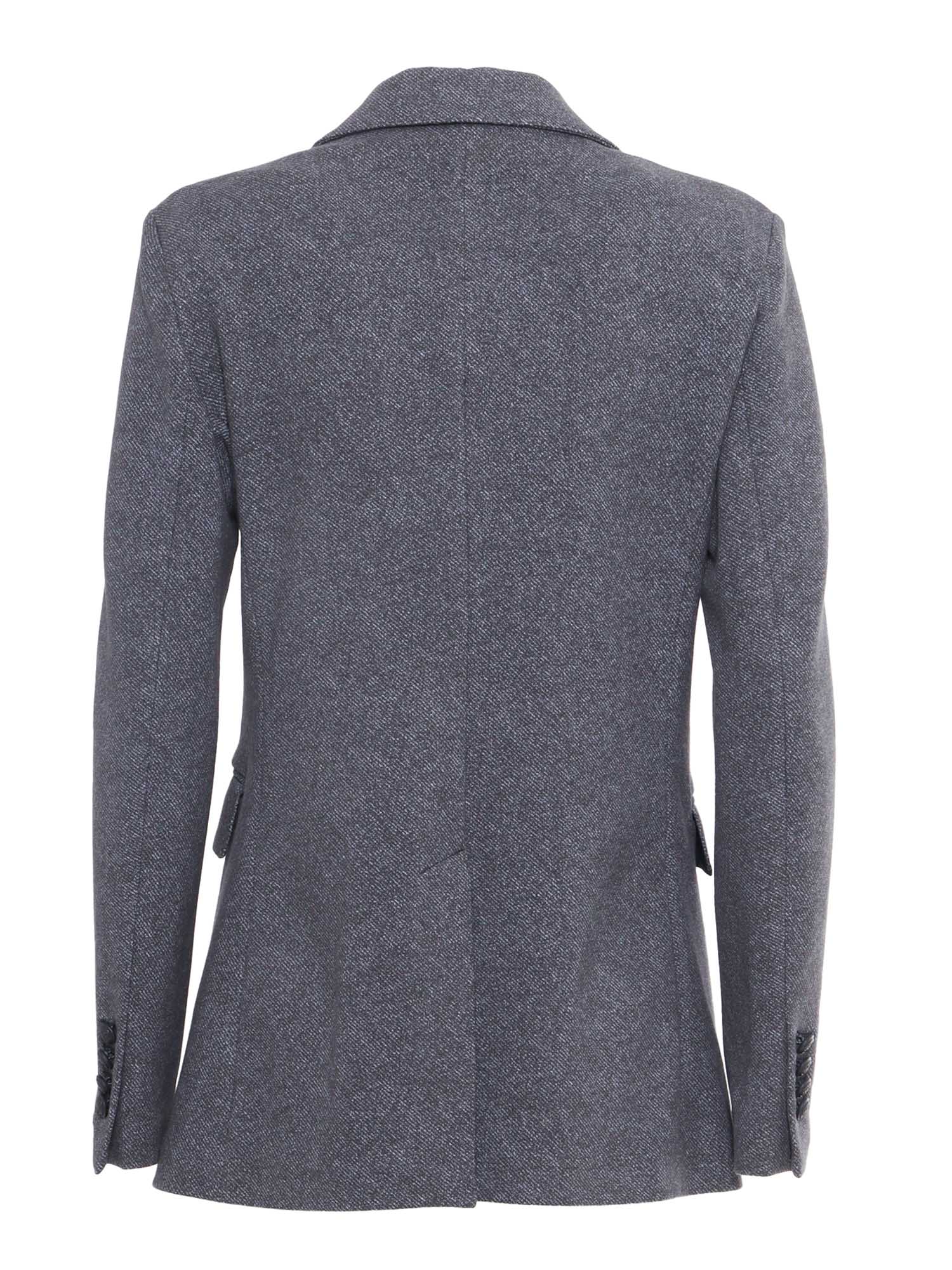 Double Breasted Jacket Grey Cotton Elastane