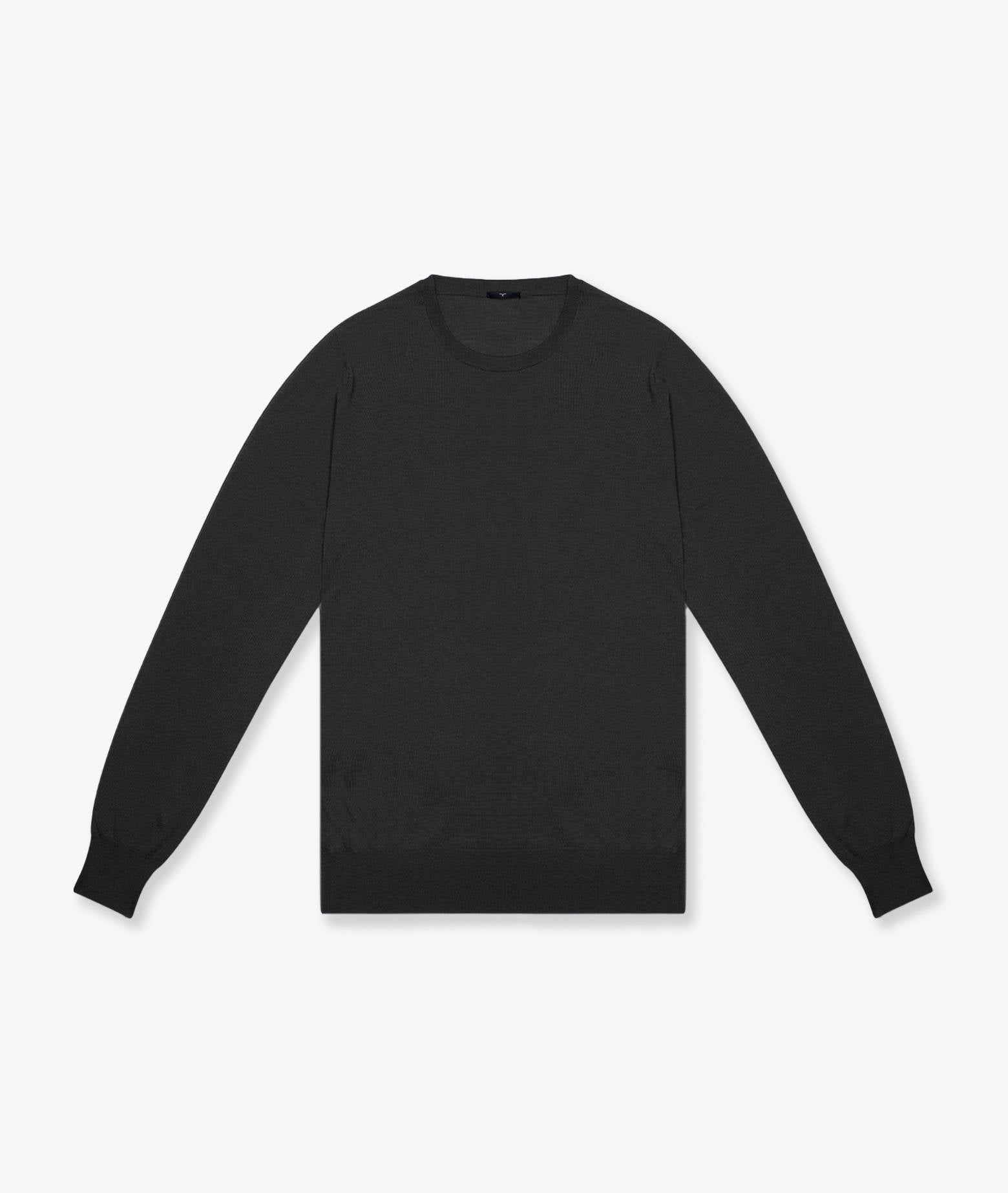 Merino Wool Sweater Barth Black Long Sleeve Round Neck T-shirt