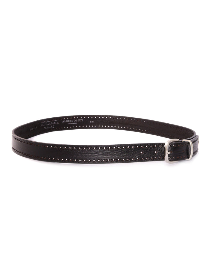 Garment Dyed With English Hole Black Leather Belt