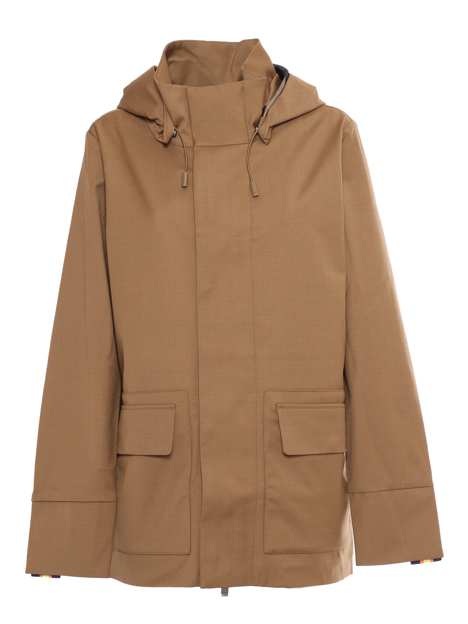 Erhal Tech Wool Blend Down Jacket Brown Polyester Long Puffer