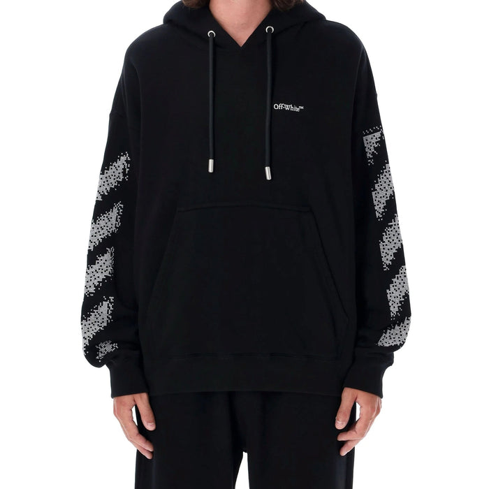 Off-White Pixel Diag Skate Hooded Sweatshirt Black Cotton
