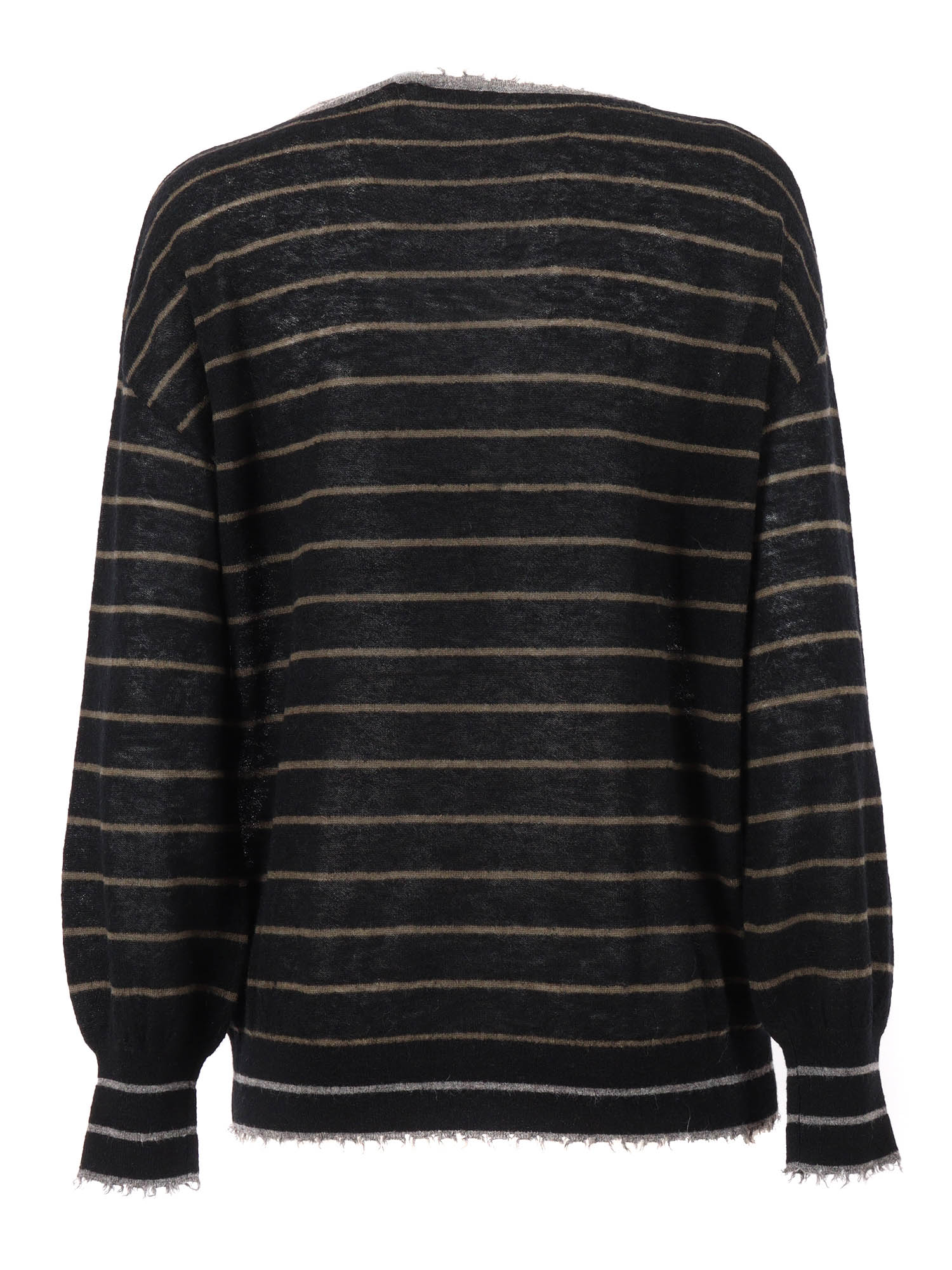 Boat Neck Sweater With Fringed Details Black Wool Polyamide Alpaca Crewneck