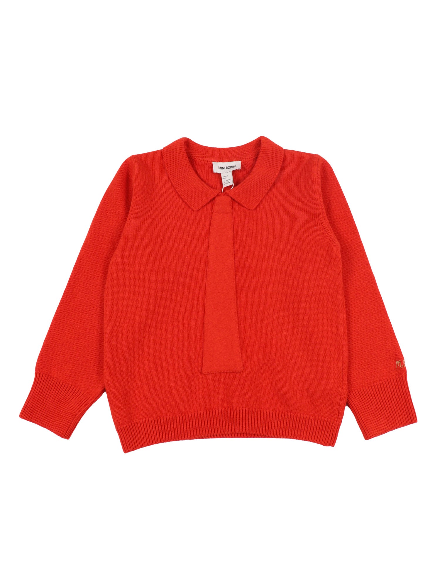 Knitted Tie Sweater Red Organic Cotton Rws Wool Crewneck