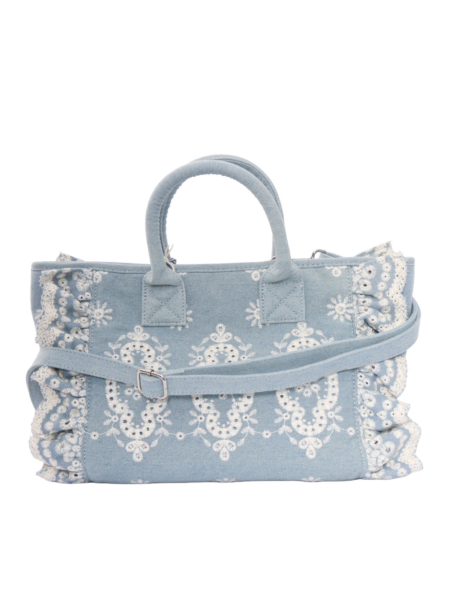 Colette Volant N-Sangallo Flowers Denim Emb Light Blue Cotton Handbag