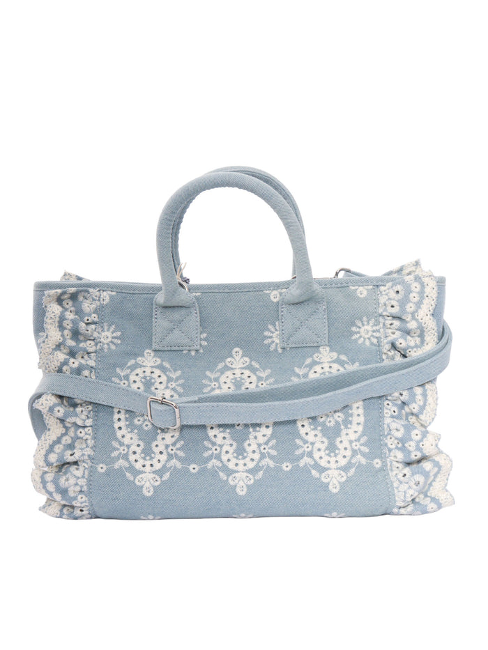 Colette Volant N-Sangallo Flowers Denim Emb Light Blue Cotton Handbag
