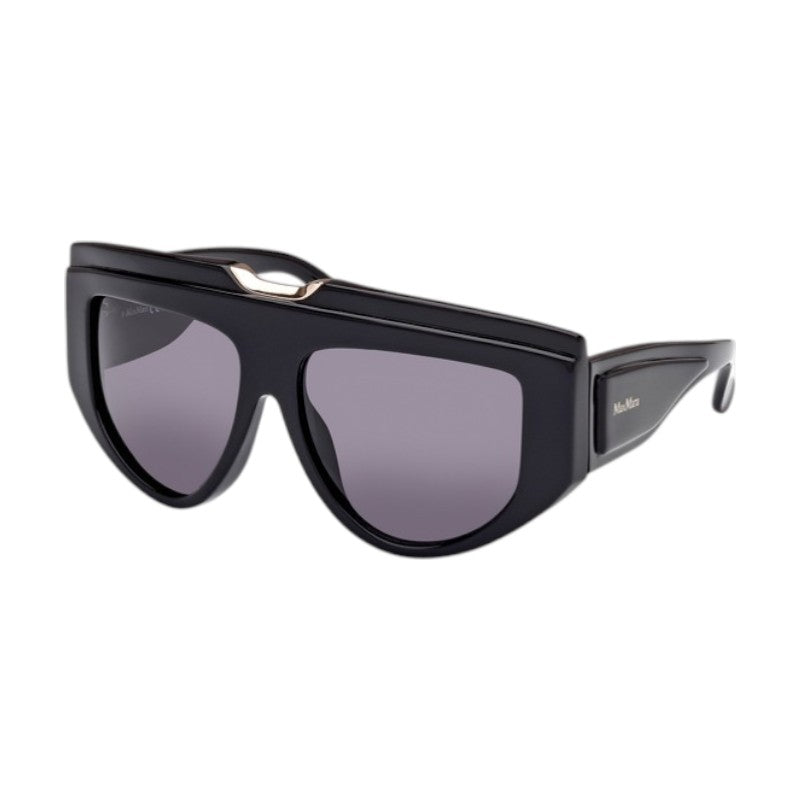Max Mara Sunglasses Shield Full Rim, Shiny Black Frame And Smoke Lens Mm008301a
