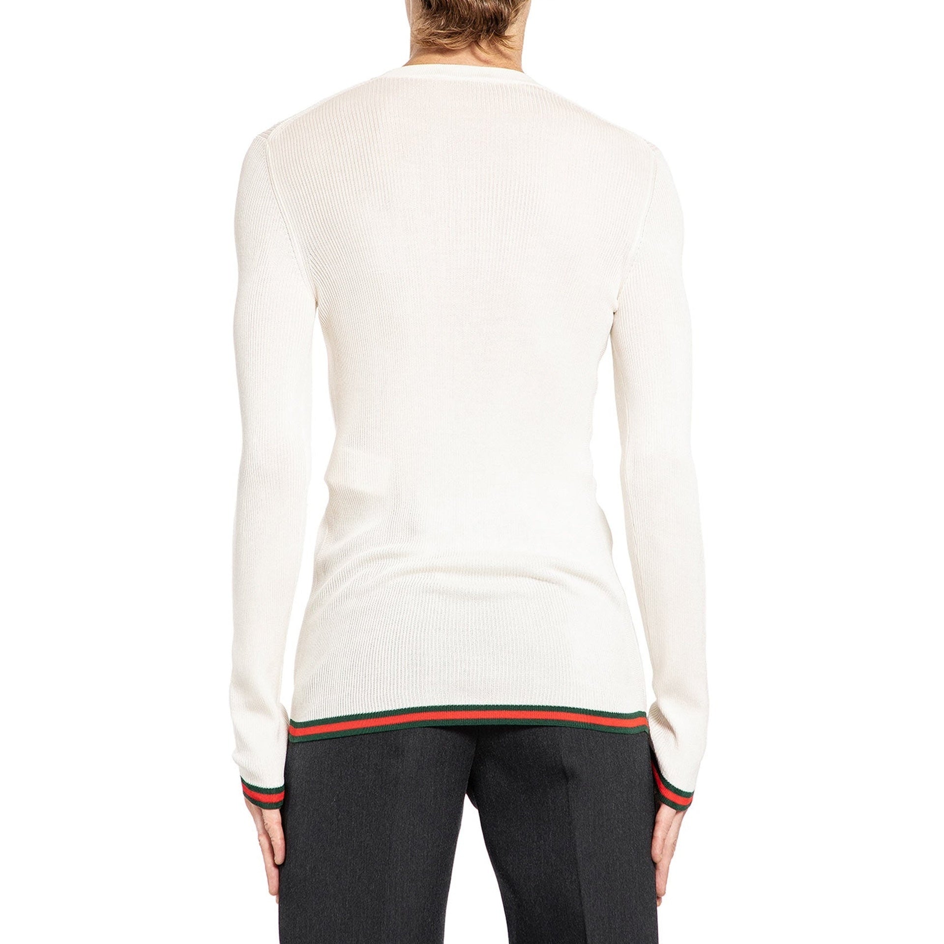 Ribbed-Knit Silk T-Shirt White