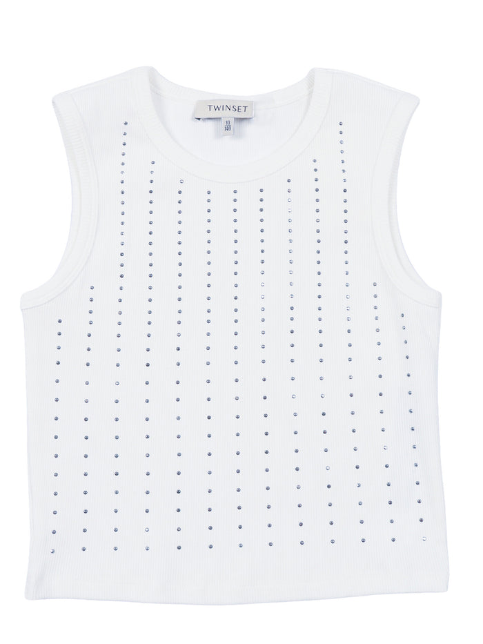 RIBBED JERSEY TOP White Cotton Elastane