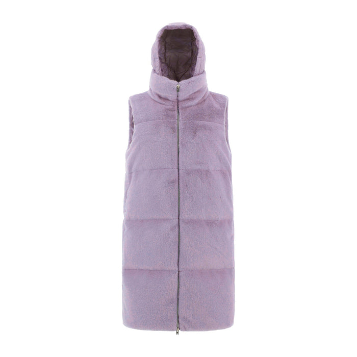 Herno Faux Fur Sleeveles Coat Lilac Polyamide