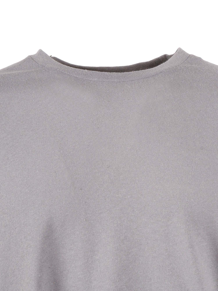 Short Sleeve Round Neck T-Shirt Grey Cotton Linen Sleeves