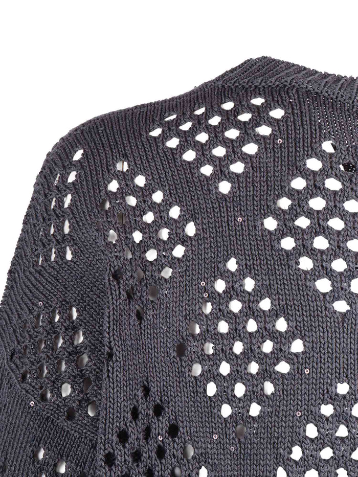 Knitted Sweater Blue Cotton Polyester Crewneck