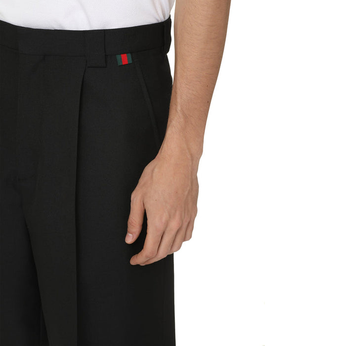 Gabardine Bermuda Shorts Black Polyester Wool