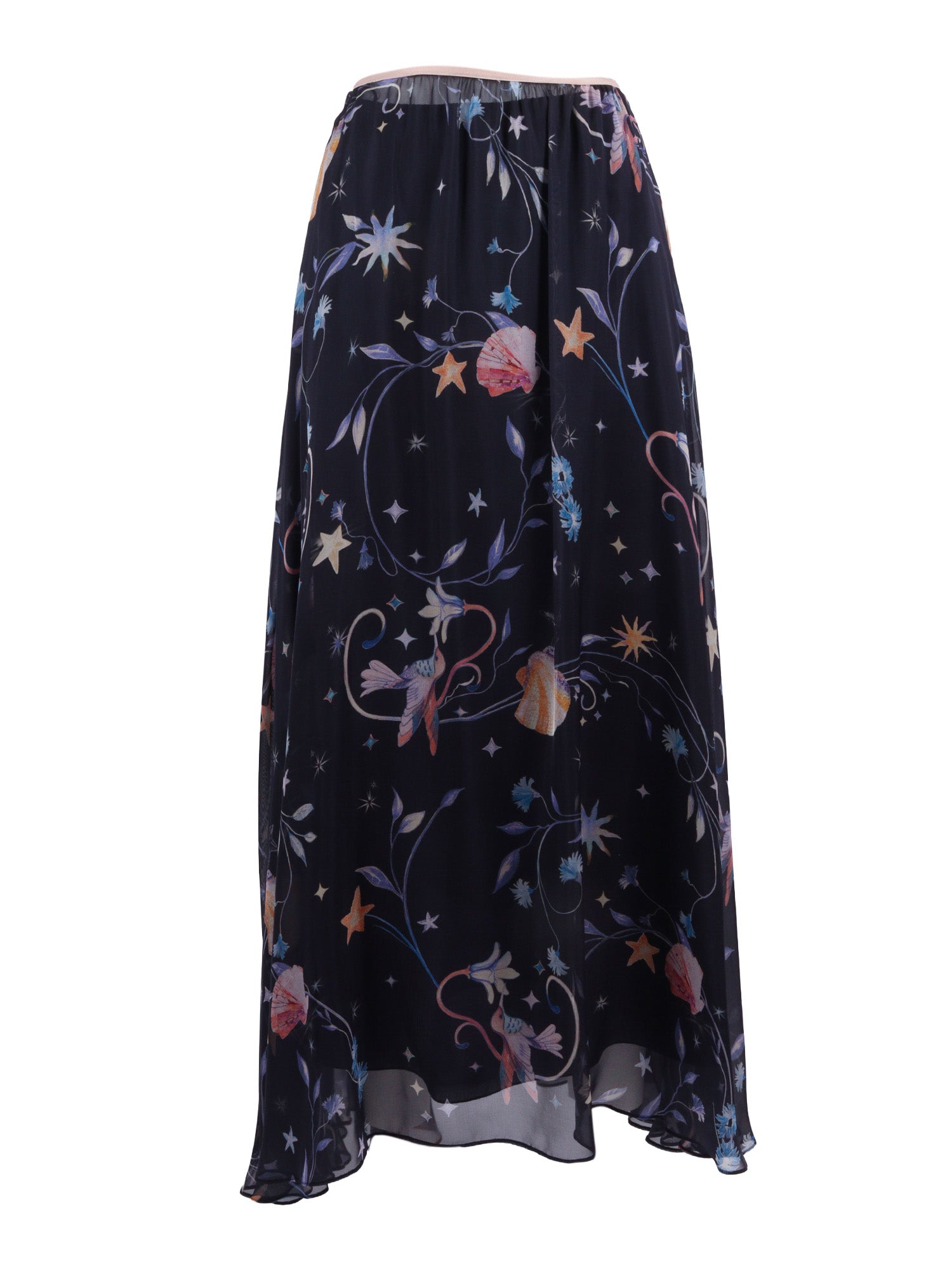 Chiffon Skirt With Deliverance Print Blue Cotton Silk