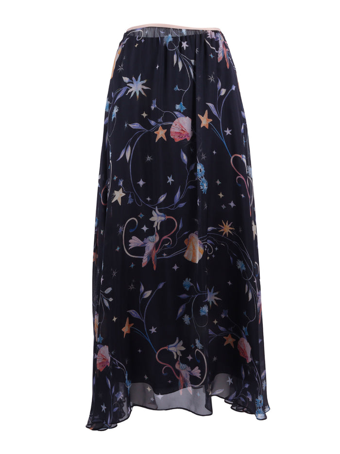 Chiffon Skirt With Deliverance Print Blue Cotton Silk