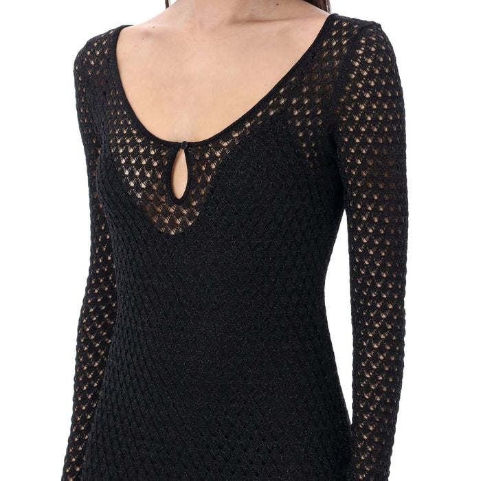 Tom Ford Lurex Crochet Maxi Dress Black Metal Fibre Polyester Viscose
