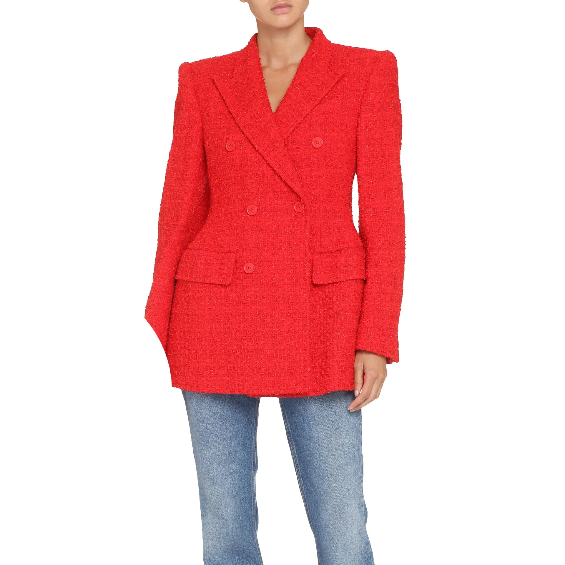 Tweed Blazer Jacket Red Cotton Polyamide