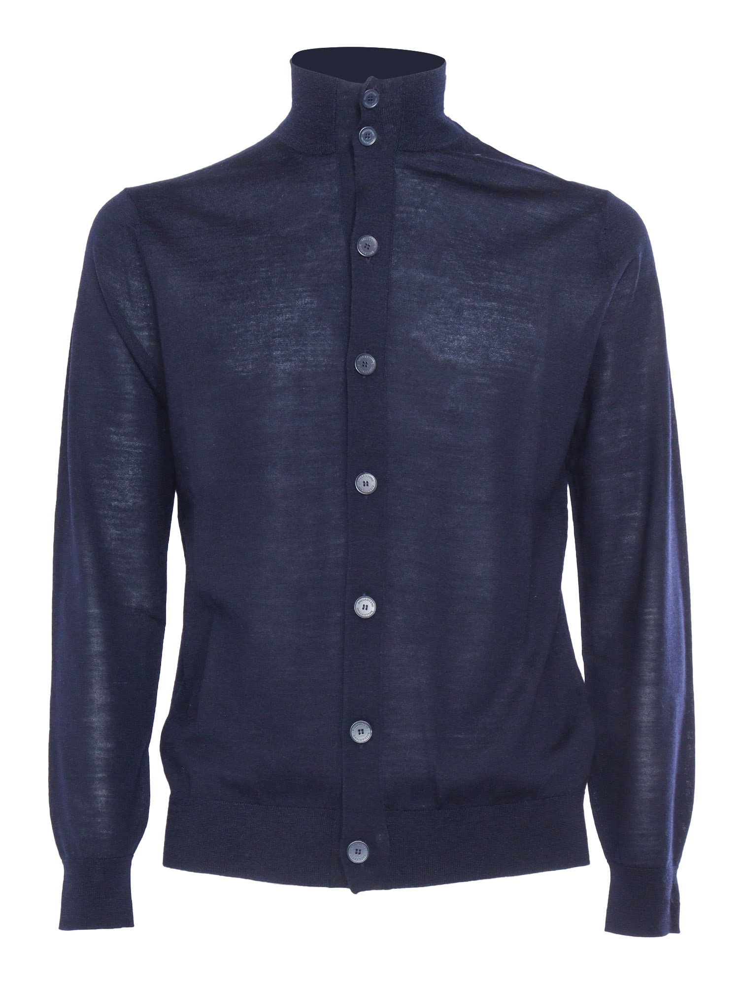 T-Neck Cardigan Blue Wool Turtleneck