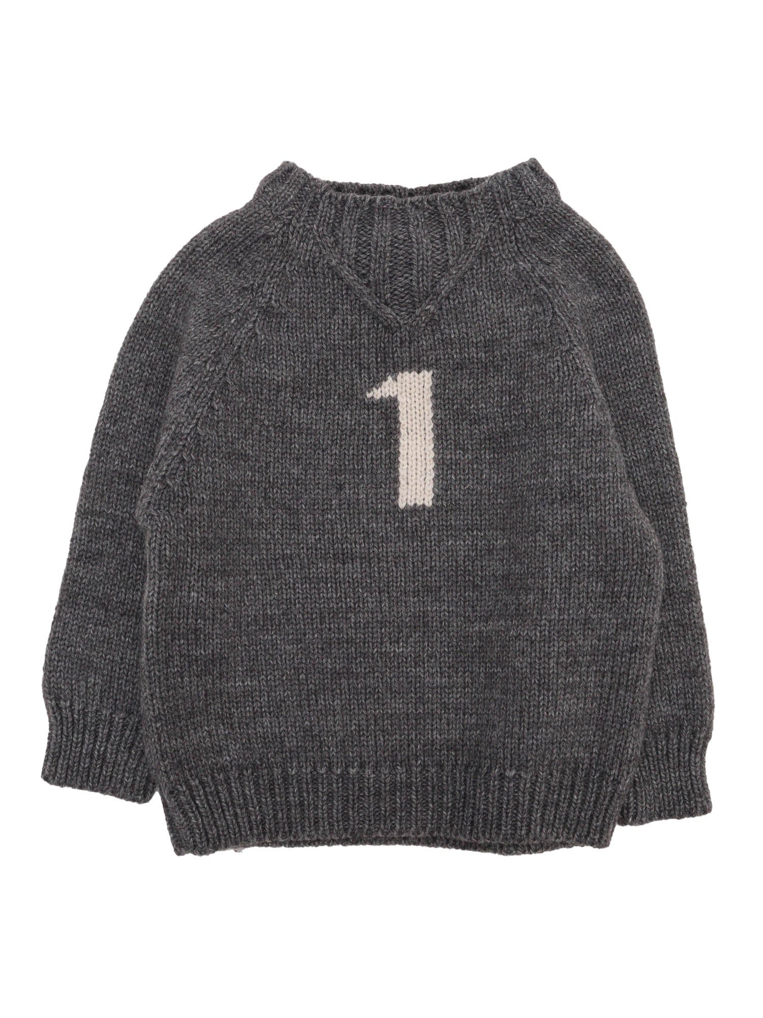 Number One Sweater Grey Merino Wool Acrylic Crewneck