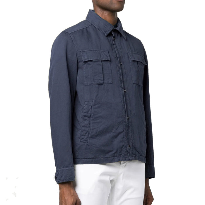 Herno Chest-Pockets Shirt Blue Cotton Linen