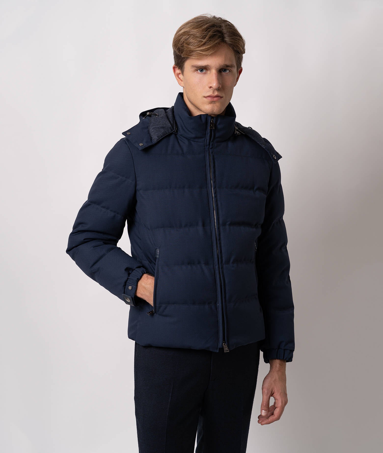 Wool Quilted Down Jacket Everest Blue Sportwear Blouson