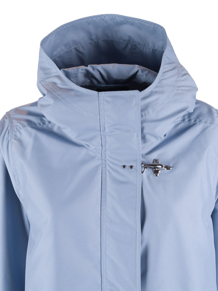 HOODED SHORT PARKA COAT Light Blue Polyester