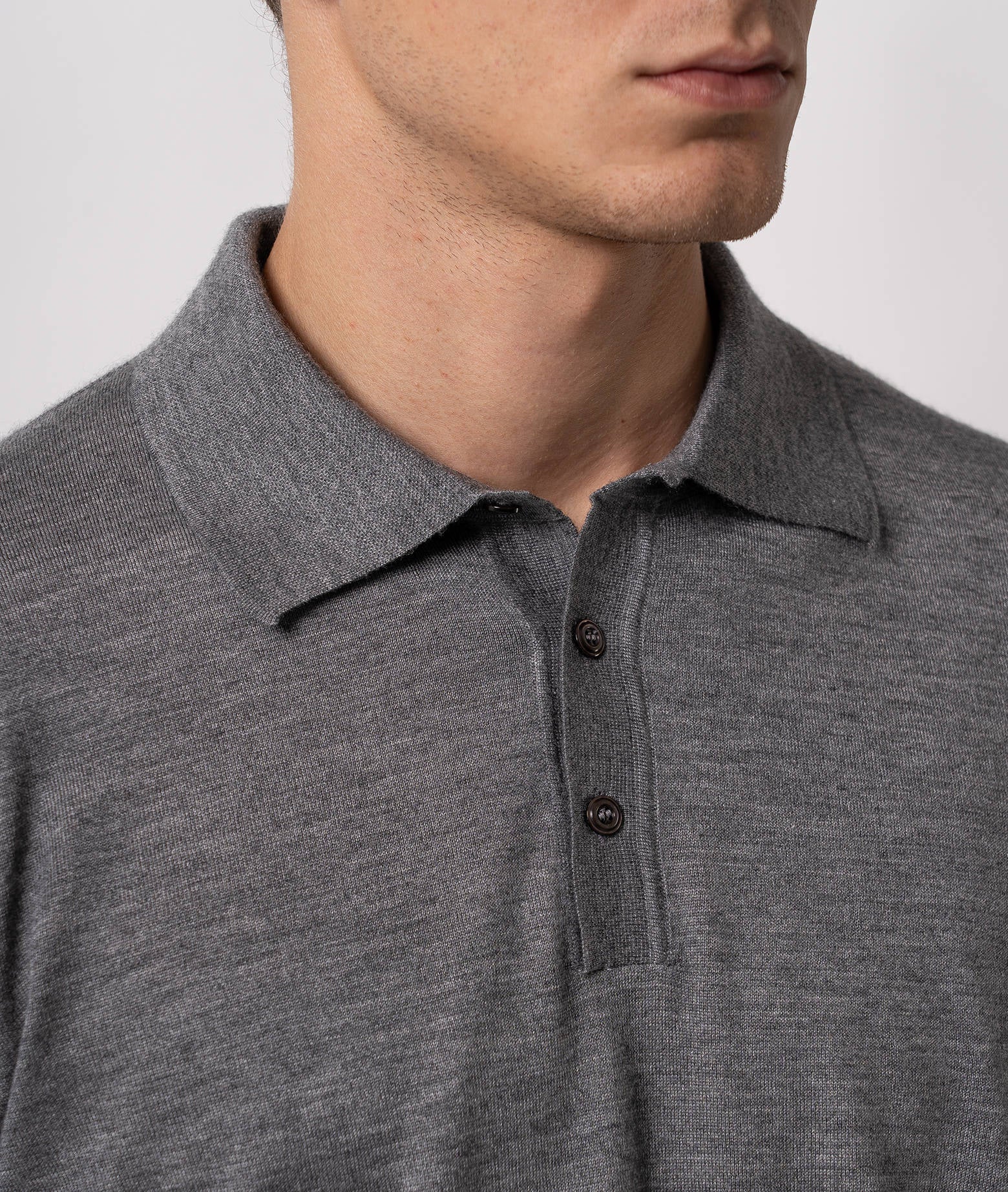 Cashmere And Silk Polo Shirt Vienna Darkbrown Pullover M/lunga