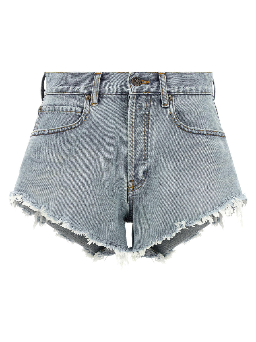 Balenciaga Distressed Denim Shorts — Light Blue