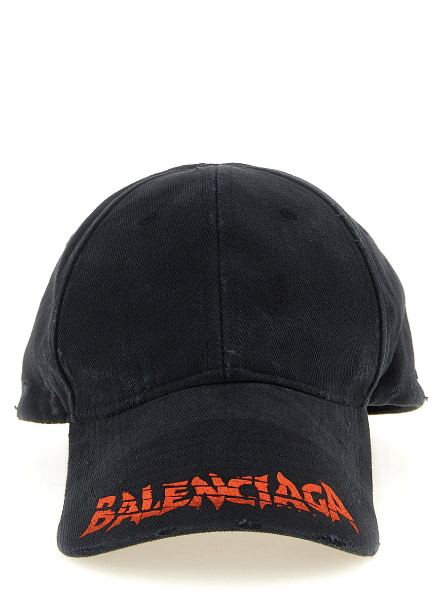 Balenciaga Distressed Logo Baseball Cap Baseball Cap — Black