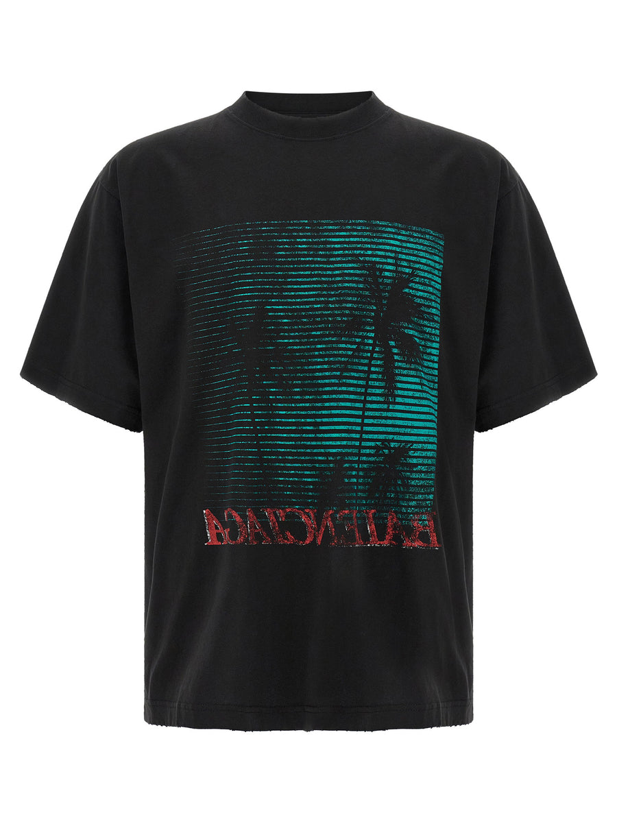 Balenciaga Graphic Palm Tree Print T-shirt — Black