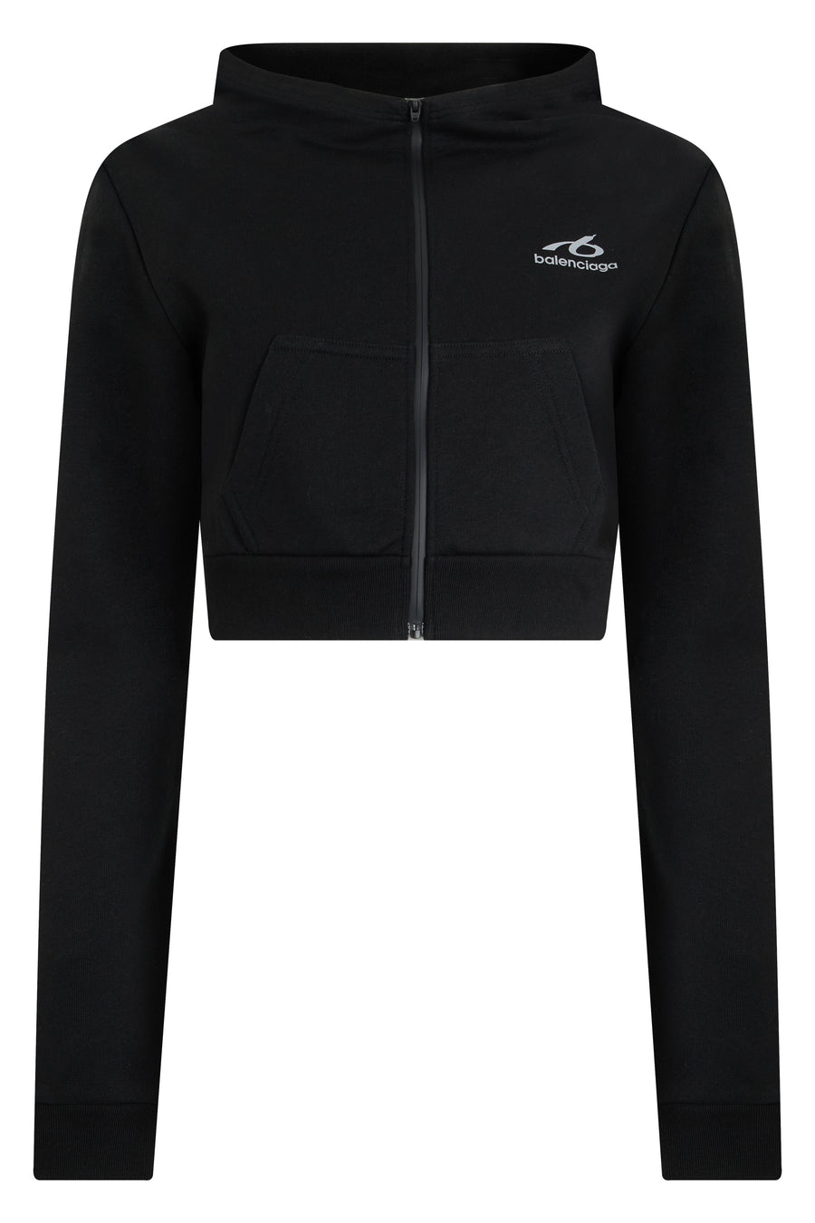 Cropped Zip Hoodie Black Cotton Sweatshirts