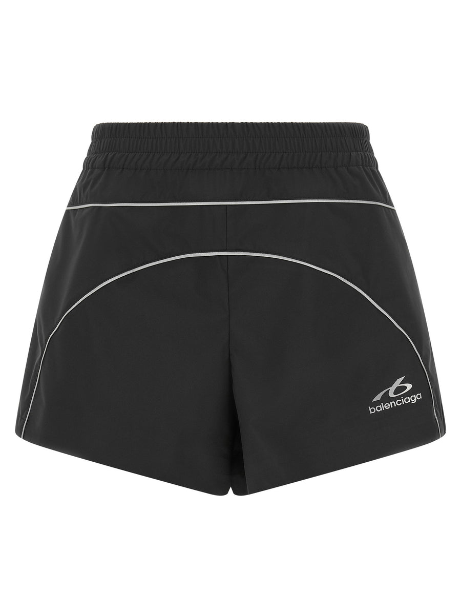Balenciaga Reflective-Piped Techwear Shorts — Black