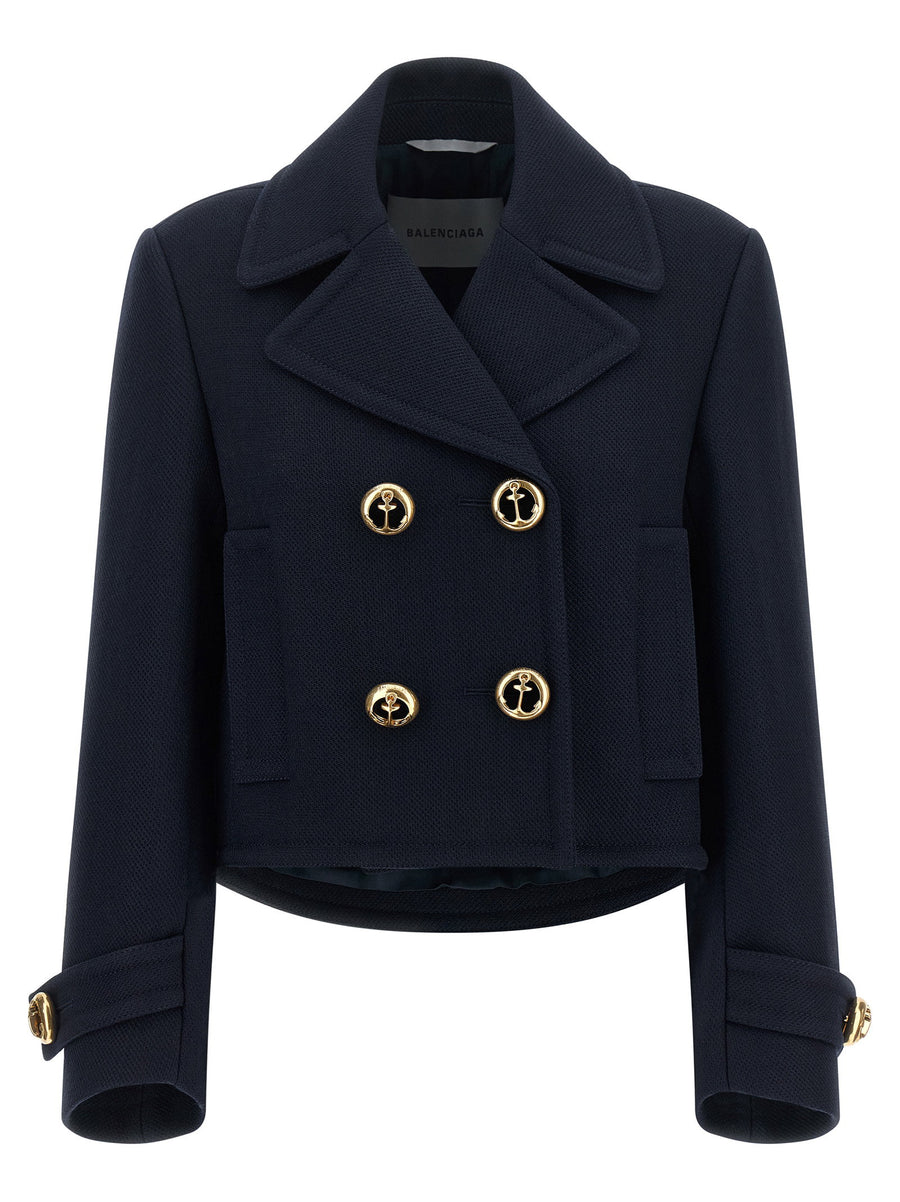 Balenciaga Double-Breasted Wool Blazer — Navy