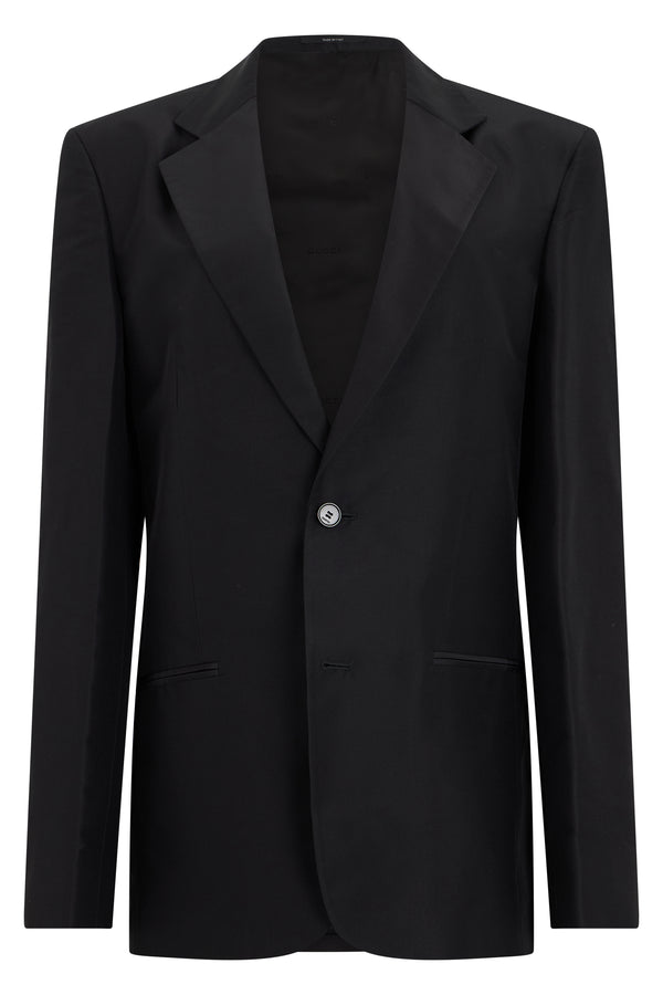 Single-Breasted Blazer Black Silk Blazers