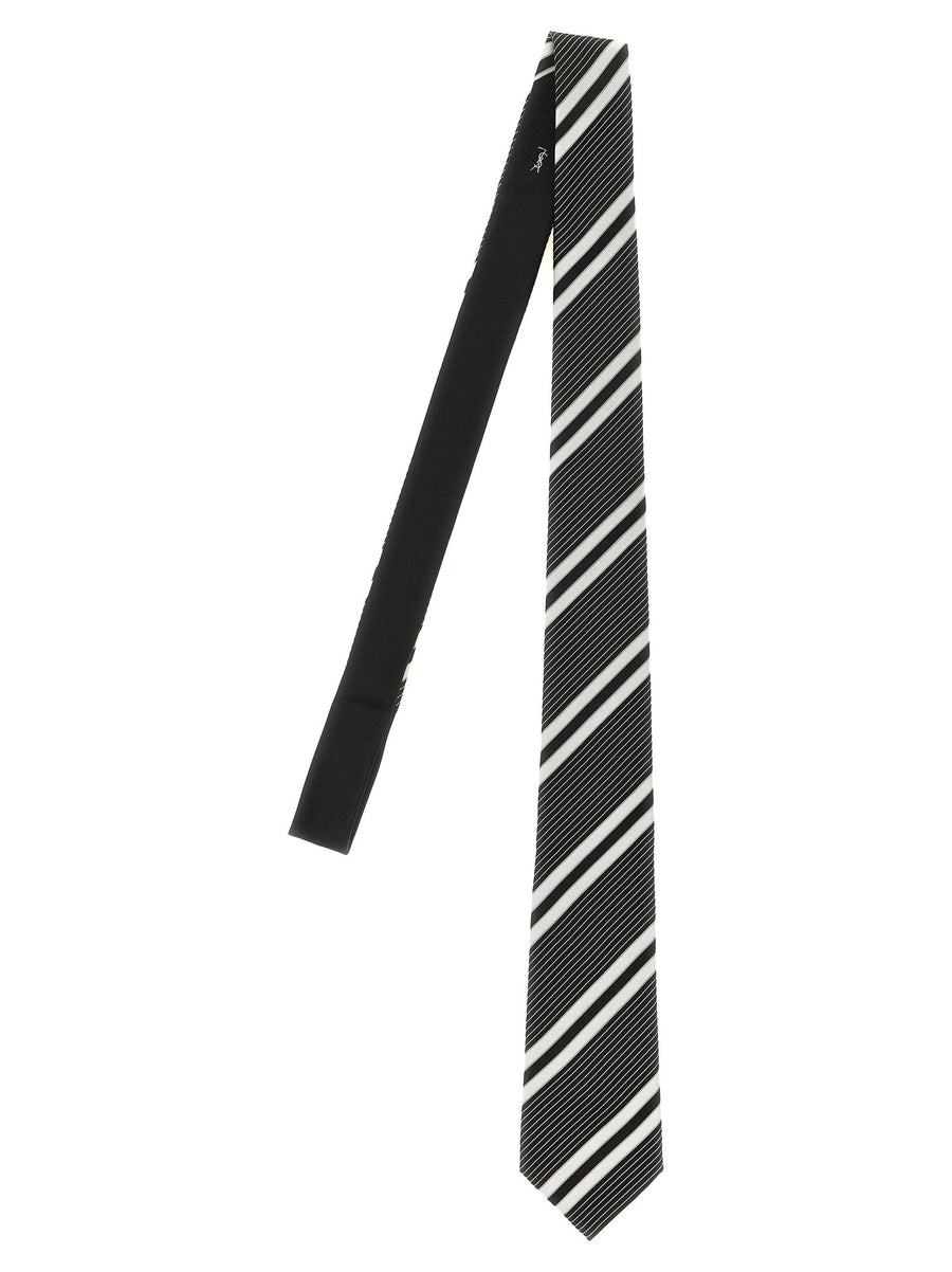 Saint Laurent Jacquard Diagonal Striped Necktie — Black