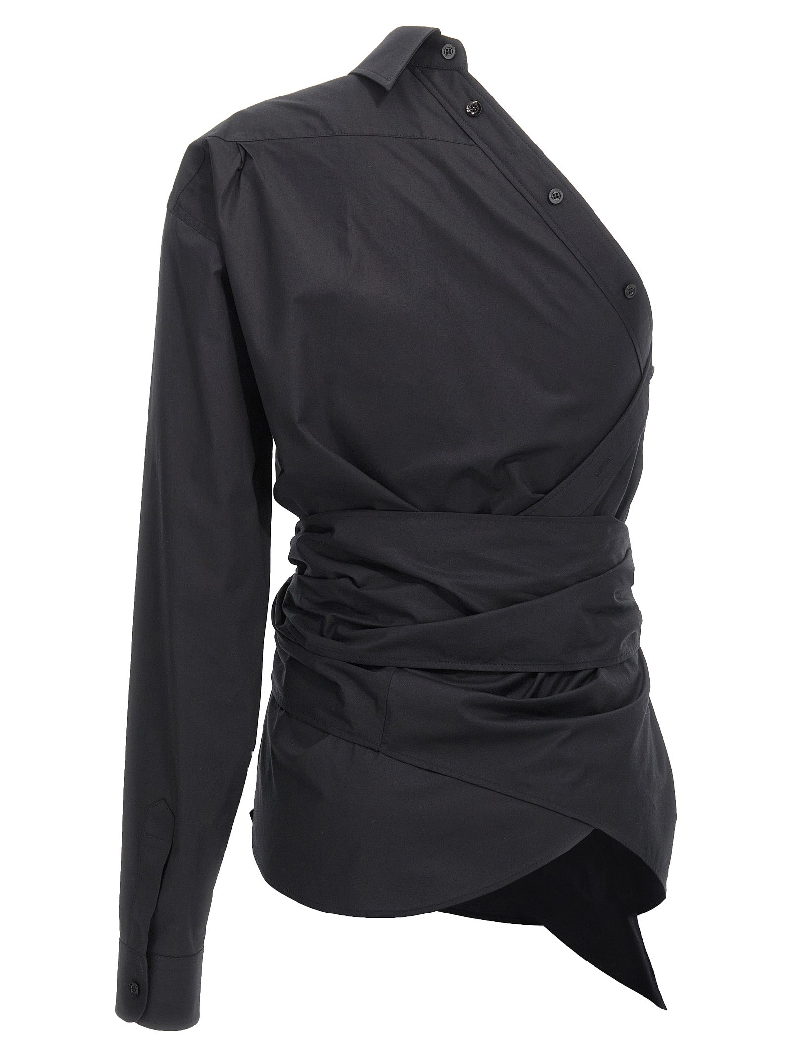 One-shoulder shirt Black Cotton Elastane Shirt, Blouse