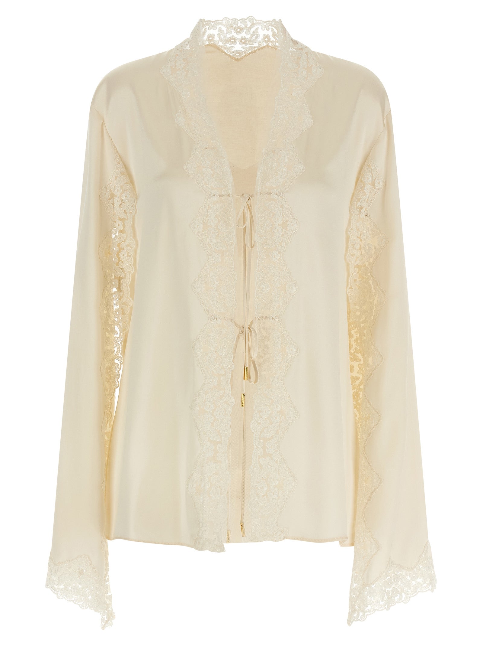 Satin And Lace Shirt Beige Viscose Shirt, Blouse