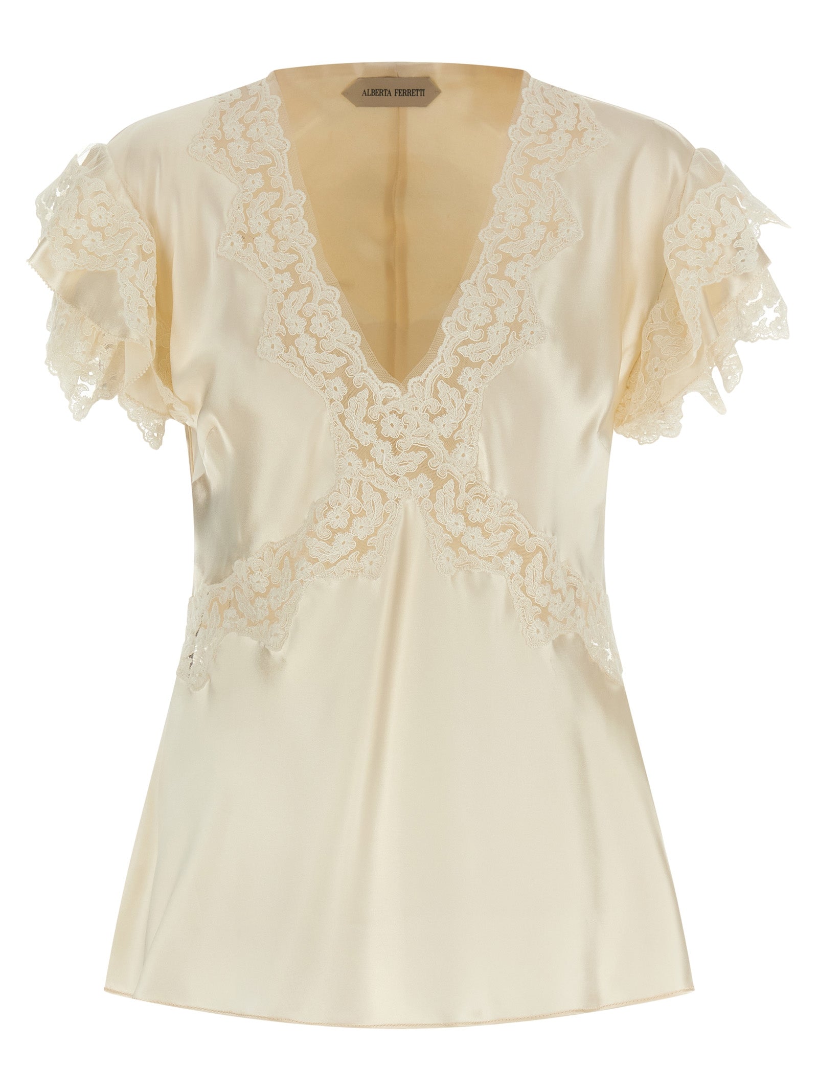 Satin and lace top Beige Viscose Tops
