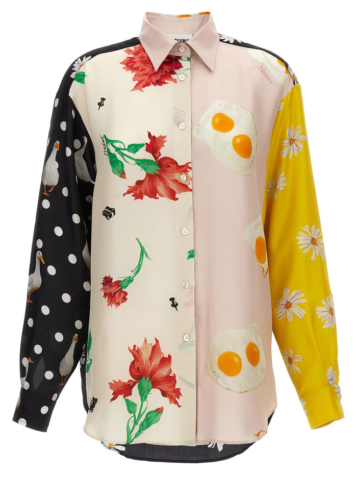 Patchwork print shirt Multicolor Silk Shirt, Blouse
