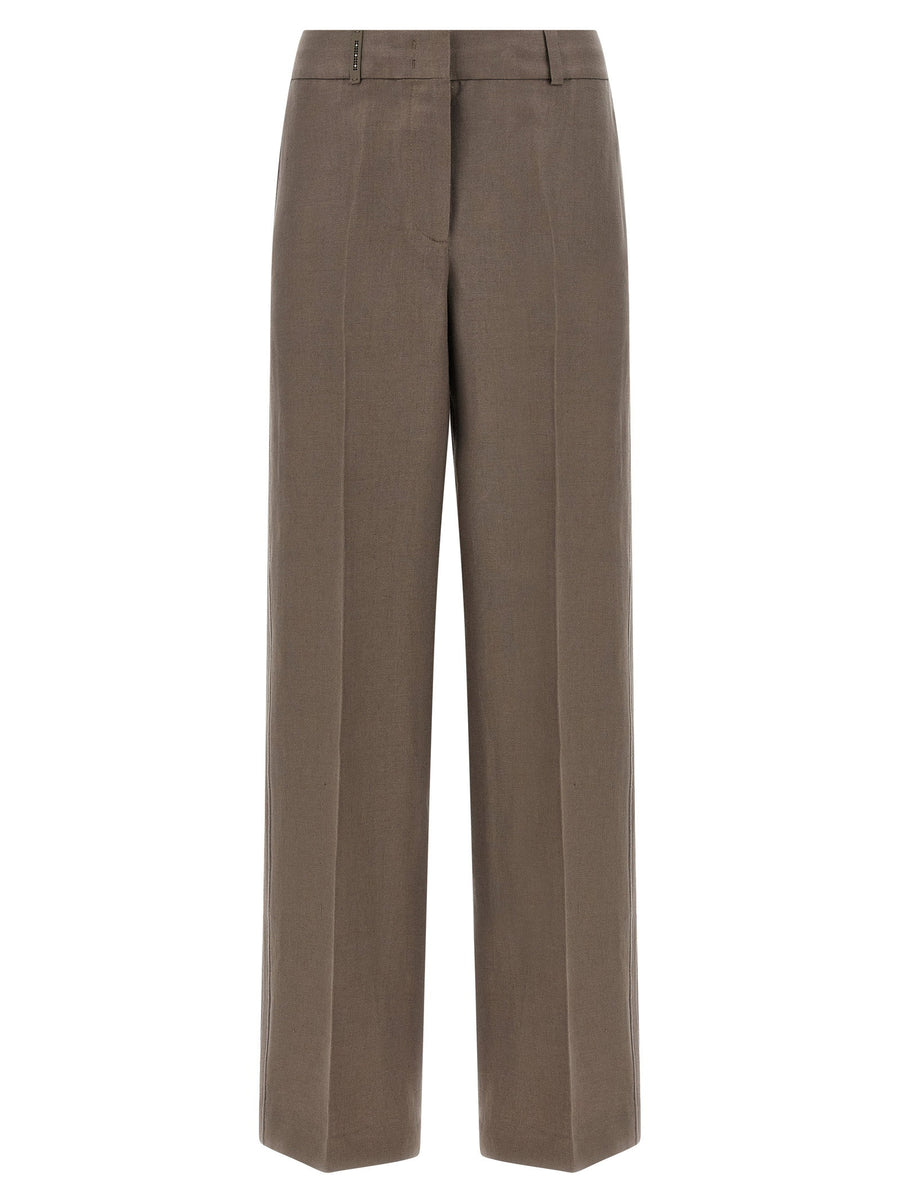 Peserico Pure Linen Gabardine Trousers — Taupe