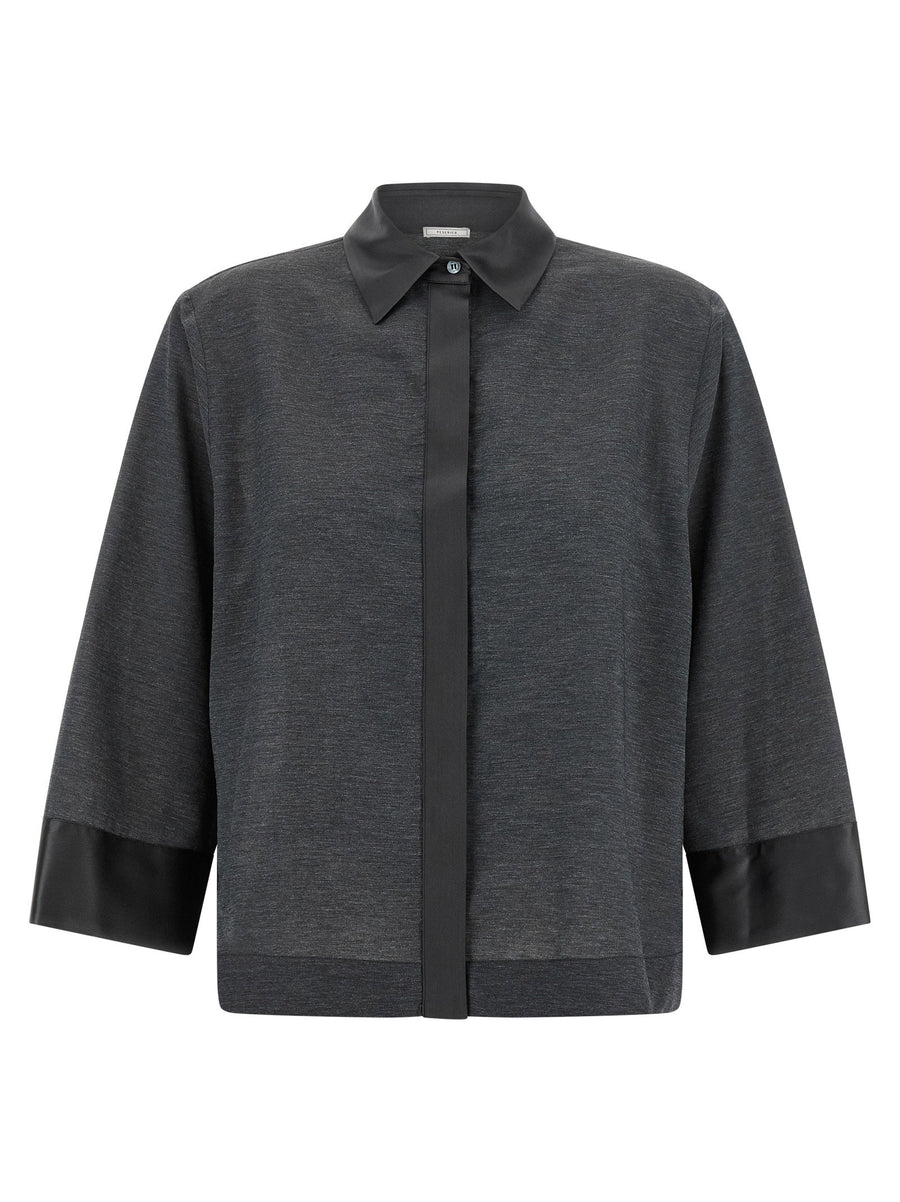 Peserico Lyocell Jersey with Contrasting Satin Shirt — charcoal