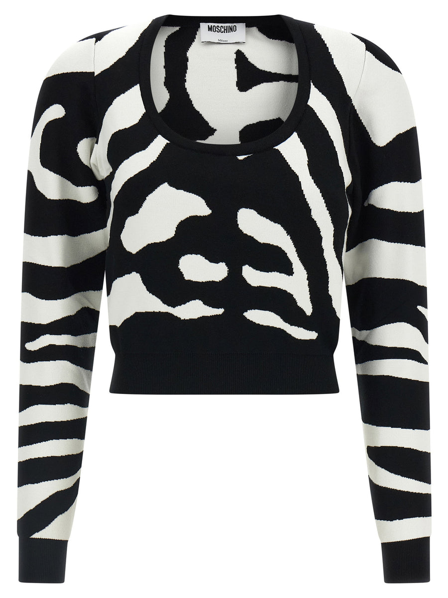 Moschino Zebra Intarsia Sweater — Black