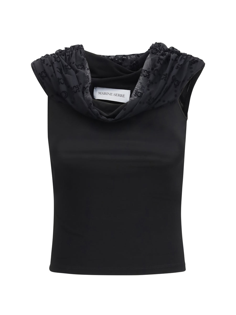 Marine Serre 92% viscose blouse in black
