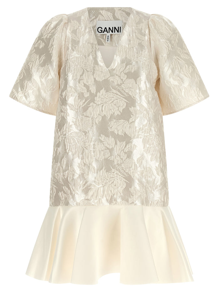 Satin Cloque mini dress White Polyester