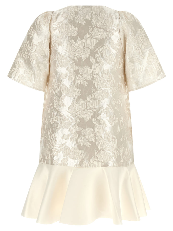 Satin Cloque mini dress White Polyester