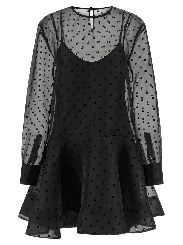 Black Organza Circle Collar dress Recycled Polyester