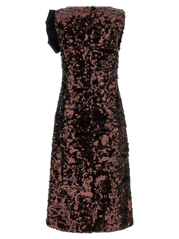 Velvet Sequins Straight Midi dress Brown Polyester