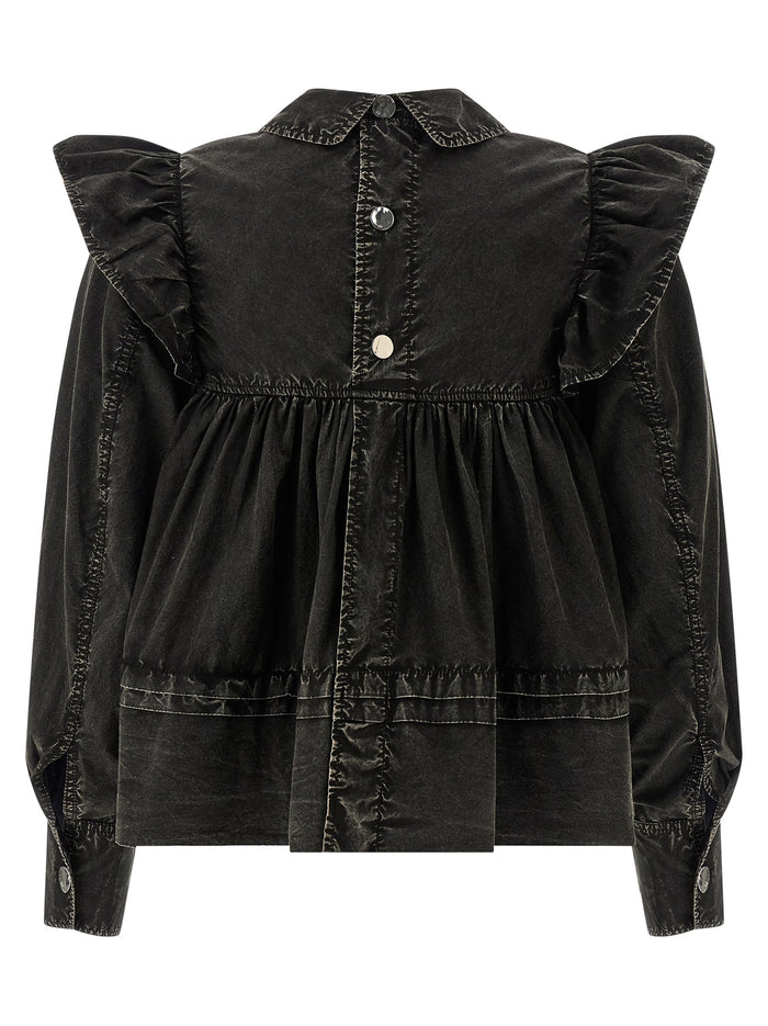 Black Washed Frill blouse Organic Cotton Shirt