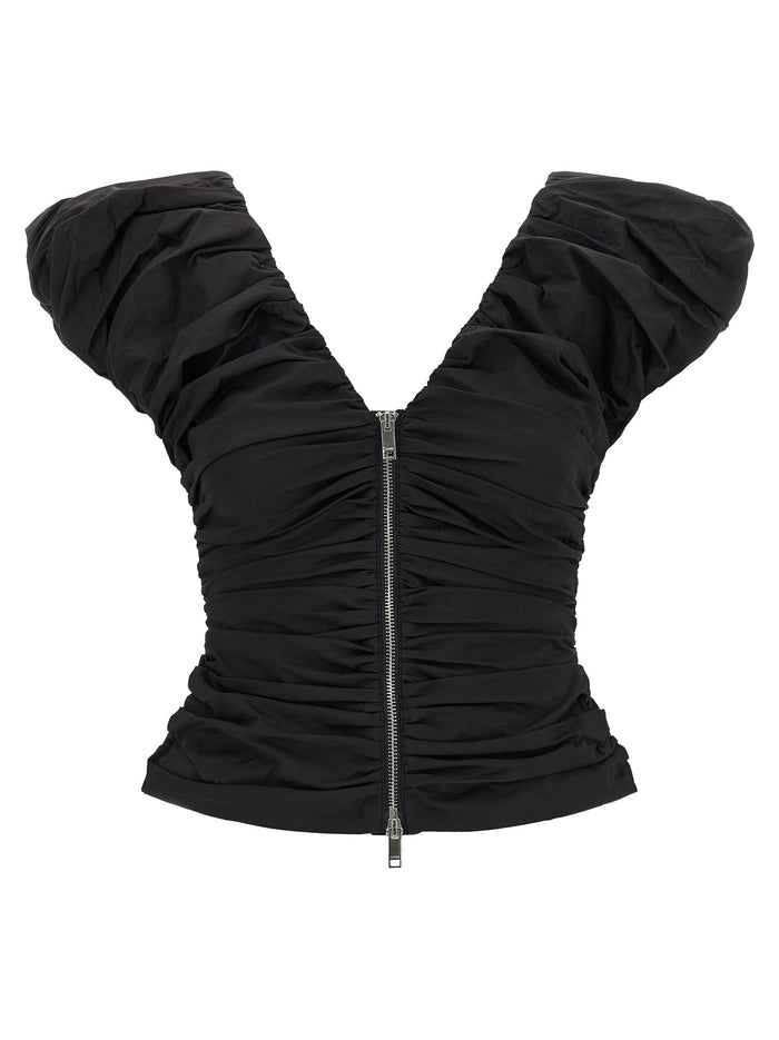 Black Ruched top Cotton Tops